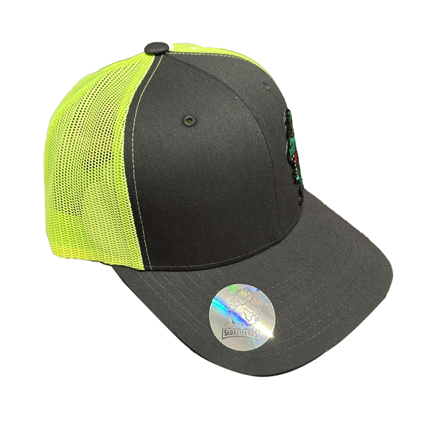 GZilla Lucky Lizards Hat Charcoal and Neon Green/Yellow