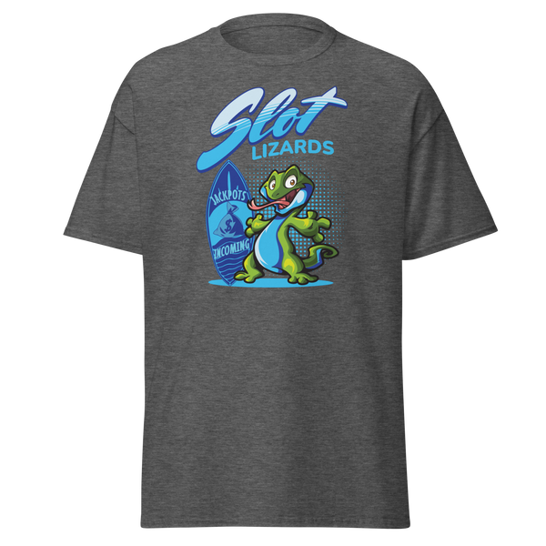 Lucky Jackpots Incoming Slot Lizards T-Shirt Charcoal Heather